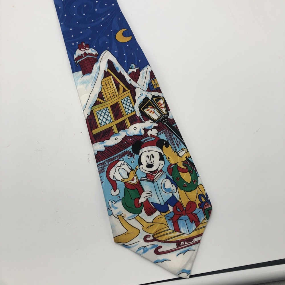MICKEY UNLIMITED Mens Christmas Necktie Disney Mickey Donald Pluto Caroling - Picture 2 of 16